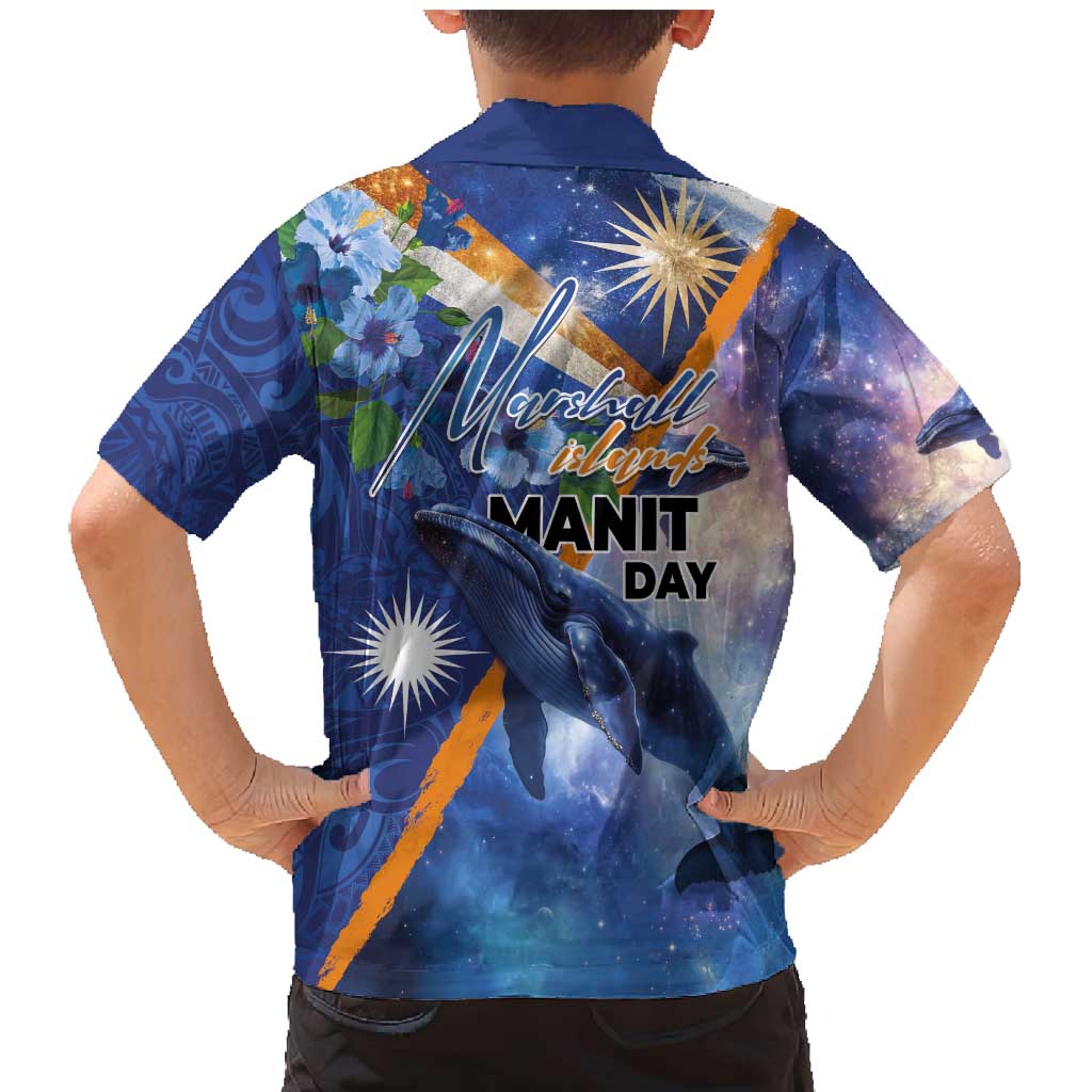 Marshall Islands Manit Day Family Matching Mermaid Dress and Hawaiian Shirt Grunge National Flag with Whales and Tribal Tattoos - Polynesian Pride