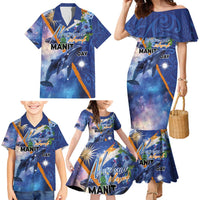 Marshall Islands Manit Day Family Matching Mermaid Dress and Hawaiian Shirt Grunge National Flag with Whales and Tribal Tattoos - Polynesian Pride