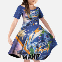 Marshall Islands Manit Day Family Matching Off Shoulder Maxi Dress and Hawaiian Shirt Grunge National Flag with Whales and Tribal Tattoos - Polynesian Pride