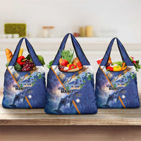 Marshall Islands Manit Day Grocery Bag Grunge National Flag with Whales and Tribal Tattoos - Polynesian Pride