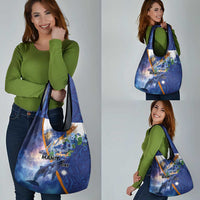 Marshall Islands Manit Day Grocery Bag Grunge National Flag with Whales and Tribal Tattoos - Polynesian Pride