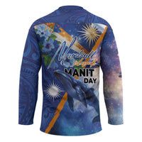 Marshall Islands Manit Day Hockey Jersey Grunge National Flag with Whales and Tribal Tattoos - Polynesian Pride