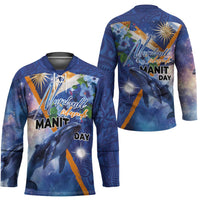 Marshall Islands Manit Day Hockey Jersey Grunge National Flag with Whales and Tribal Tattoos - Polynesian Pride