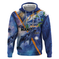 Marshall Islands Manit Day Hoodie Grunge National Flag with Whales and Tribal Tattoos - Polynesian Pride