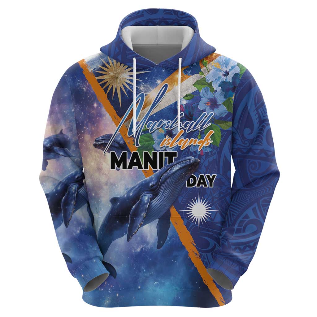 Marshall Islands Manit Day Hoodie Grunge National Flag with Whales and Tribal Tattoos - Polynesian Pride