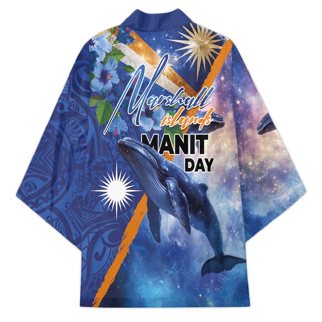 Marshall Islands Manit Day Kimono Grunge National Flag with Whales and Tribal Tattoos - Polynesian Pride