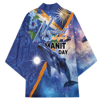 Marshall Islands Manit Day Kimono Grunge National Flag with Whales and Tribal Tattoos - Polynesian Pride