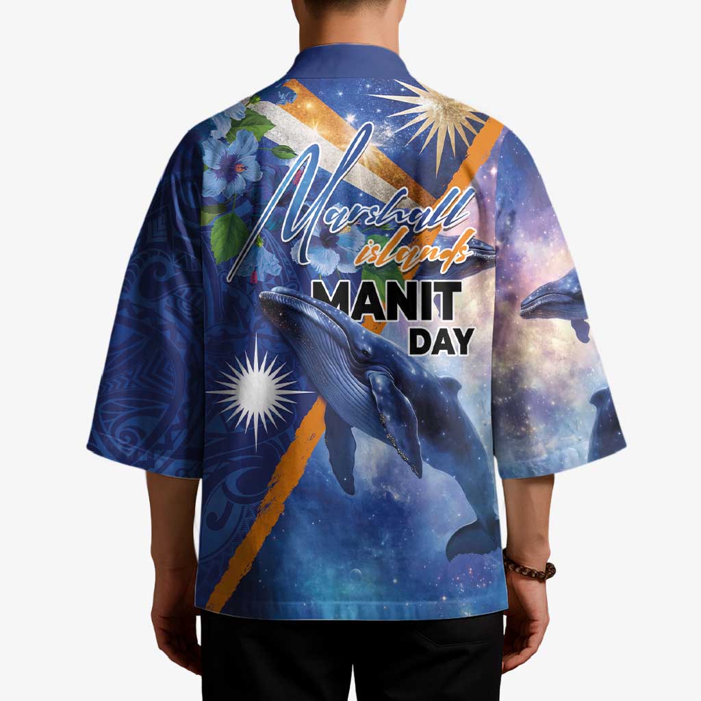 Marshall Islands Manit Day Kimono Grunge National Flag with Whales and Tribal Tattoos - Polynesian Pride