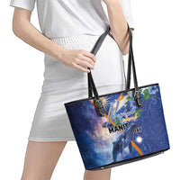 Marshall Islands Manit Day Leather Tote Bag Grunge National Flag with Whales and Tribal Tattoos - Polynesian Pride