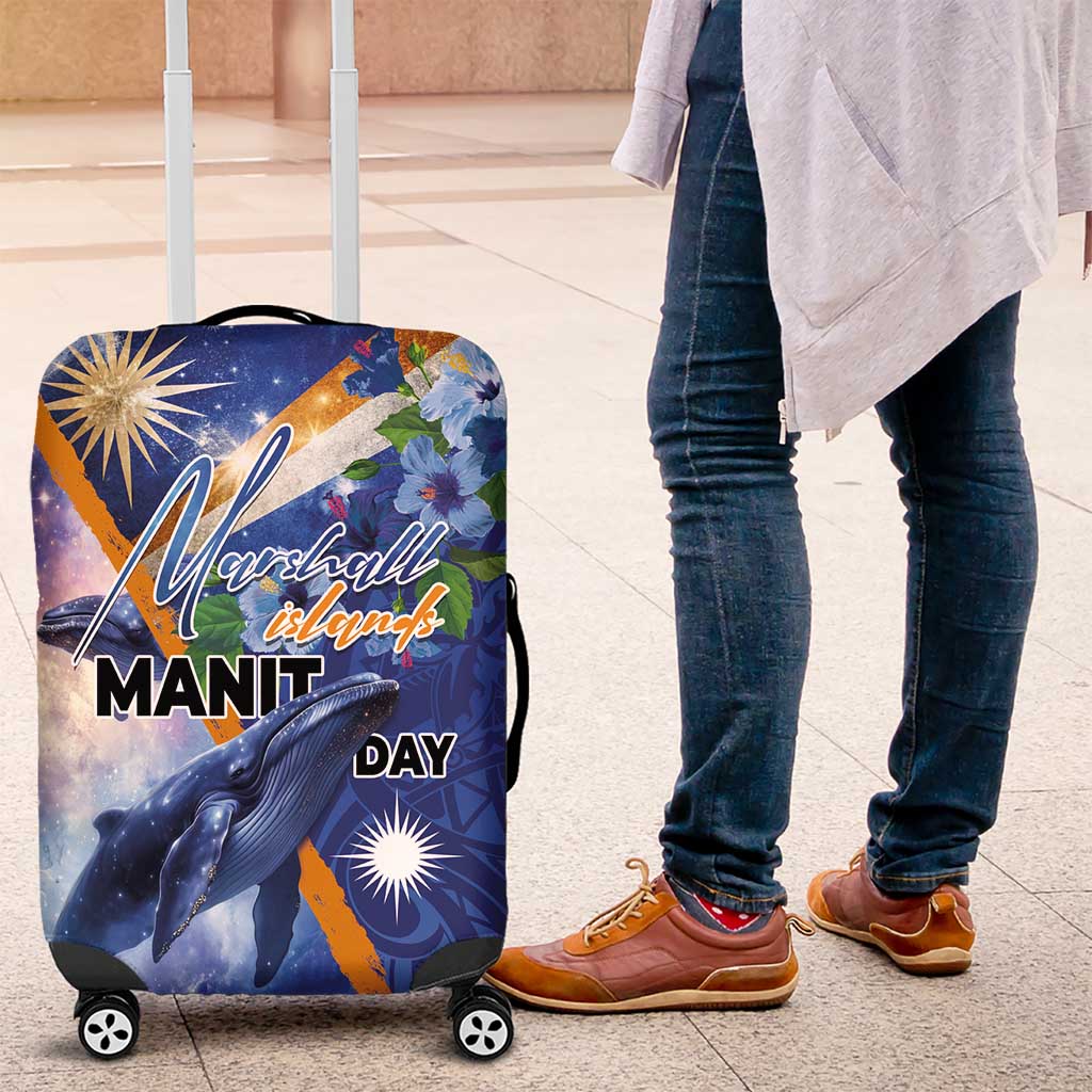 Marshall Islands Manit Day Luggage Cover Grunge National Flag with Whales and Tribal Tattoos - Polynesian Pride