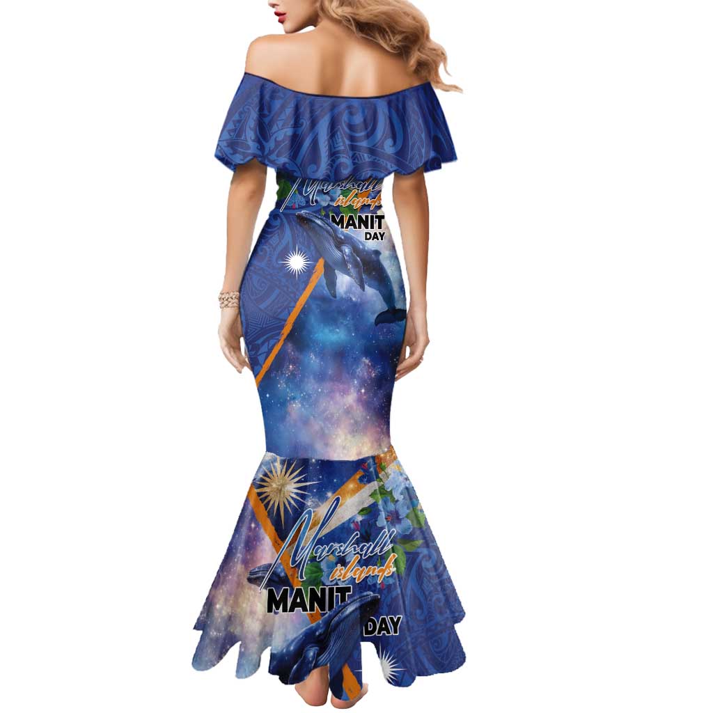 Marshall Islands Manit Day Mermaid Dress Grunge National Flag with Whales and Tribal Tattoos - Polynesian Pride
