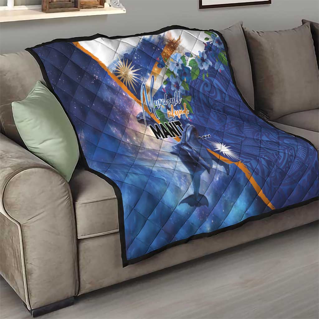 Marshall Islands Manit Day Quilt Grunge National Flag with Whales and Tribal Tattoos - Polynesian Pride