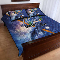 Marshall Islands Manit Day Quilt Bed Set Grunge National Flag with Whales and Tribal Tattoos - Polynesian Pride