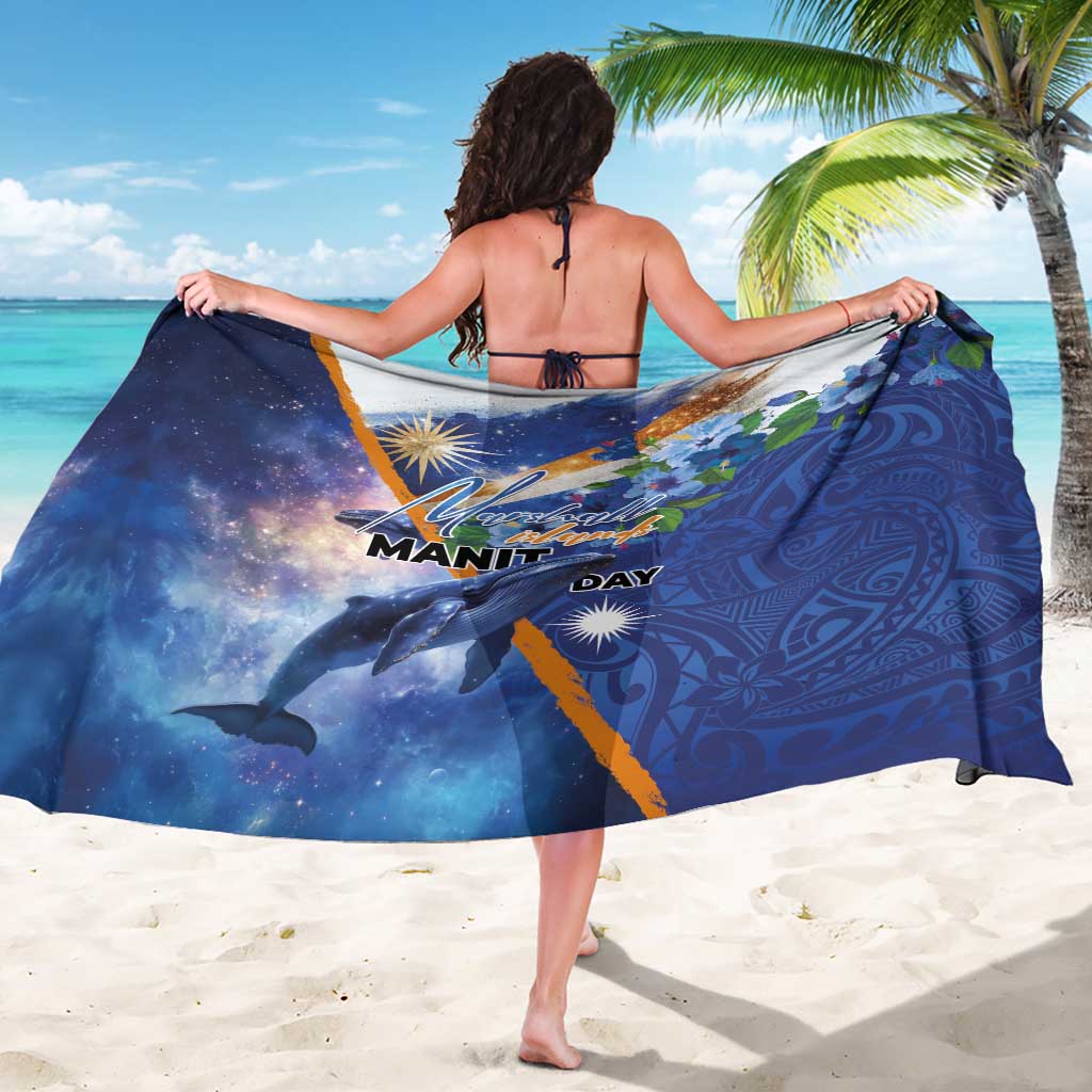 Marshall Islands Manit Day Sarong Grunge National Flag with Whales and Tribal Tattoos - Polynesian Pride