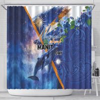 Marshall Islands Manit Day Shower Curtain Grunge National Flag with Whales and Tribal Tattoos - Polynesian Pride