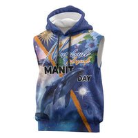 Marshall Islands Manit Day Sleeveless Hoodie Grunge National Flag with Whales and Tribal Tattoos - Polynesian Pride
