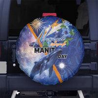 Marshall Islands Manit Day Spare Tire Cover Grunge National Flag with Whales and Tribal Tattoos - Polynesian Pride