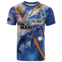 Marshall Islands Manit Day T Shirt Grunge National Flag with Whales and Tribal Tattoos - Polynesian Pride