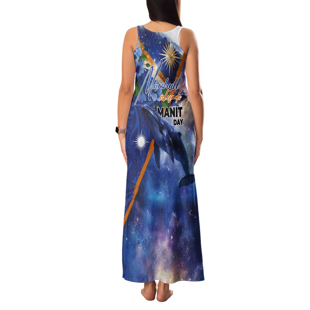Marshall Islands Manit Day Tank Maxi Dress Grunge National Flag with Whales and Tribal Tattoos - Polynesian Pride