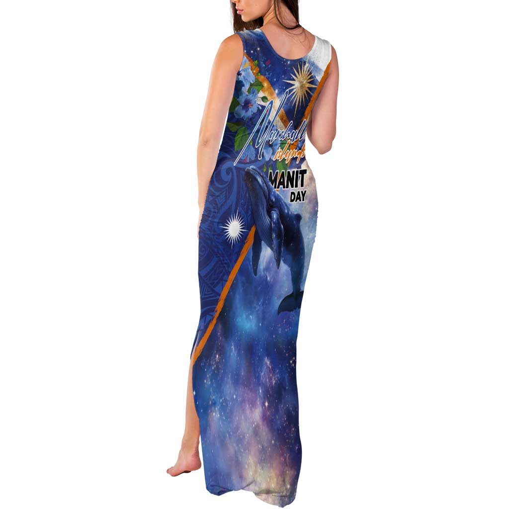 Marshall Islands Manit Day Tank Maxi Dress Grunge National Flag with Whales and Tribal Tattoos - Polynesian Pride