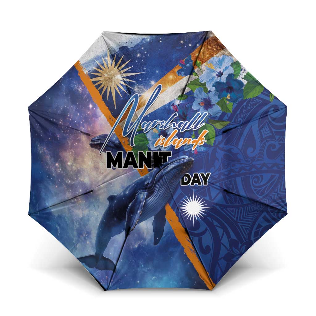 Marshall Islands Manit Day Umbrella Grunge National Flag with Whales and Tribal Tattoos - Polynesian Pride