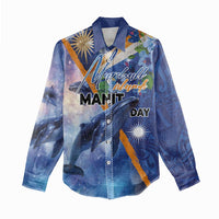 Marshall Islands Manit Day Women Casual Shirt Grunge National Flag with Whales and Tribal Tattoos - Polynesian Pride