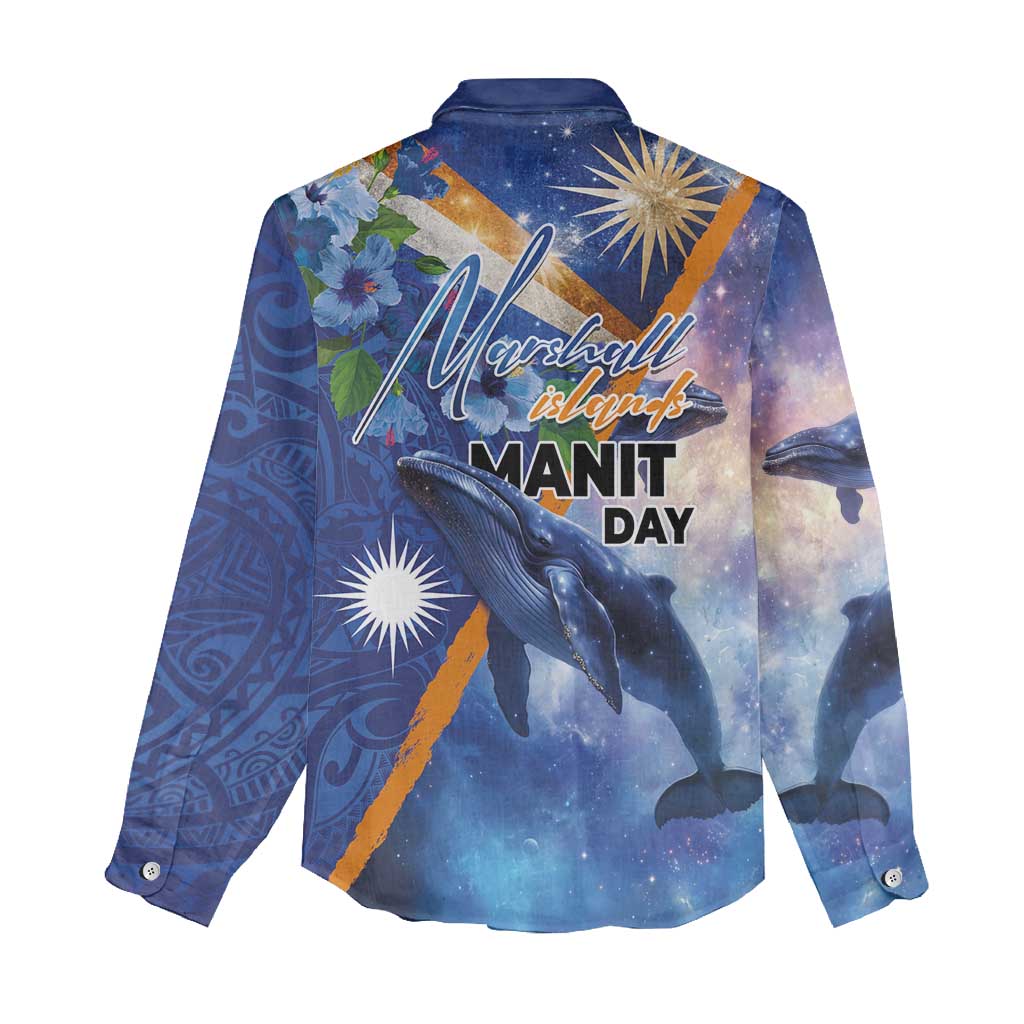 Marshall Islands Manit Day Women Casual Shirt Grunge National Flag with Whales and Tribal Tattoos - Polynesian Pride