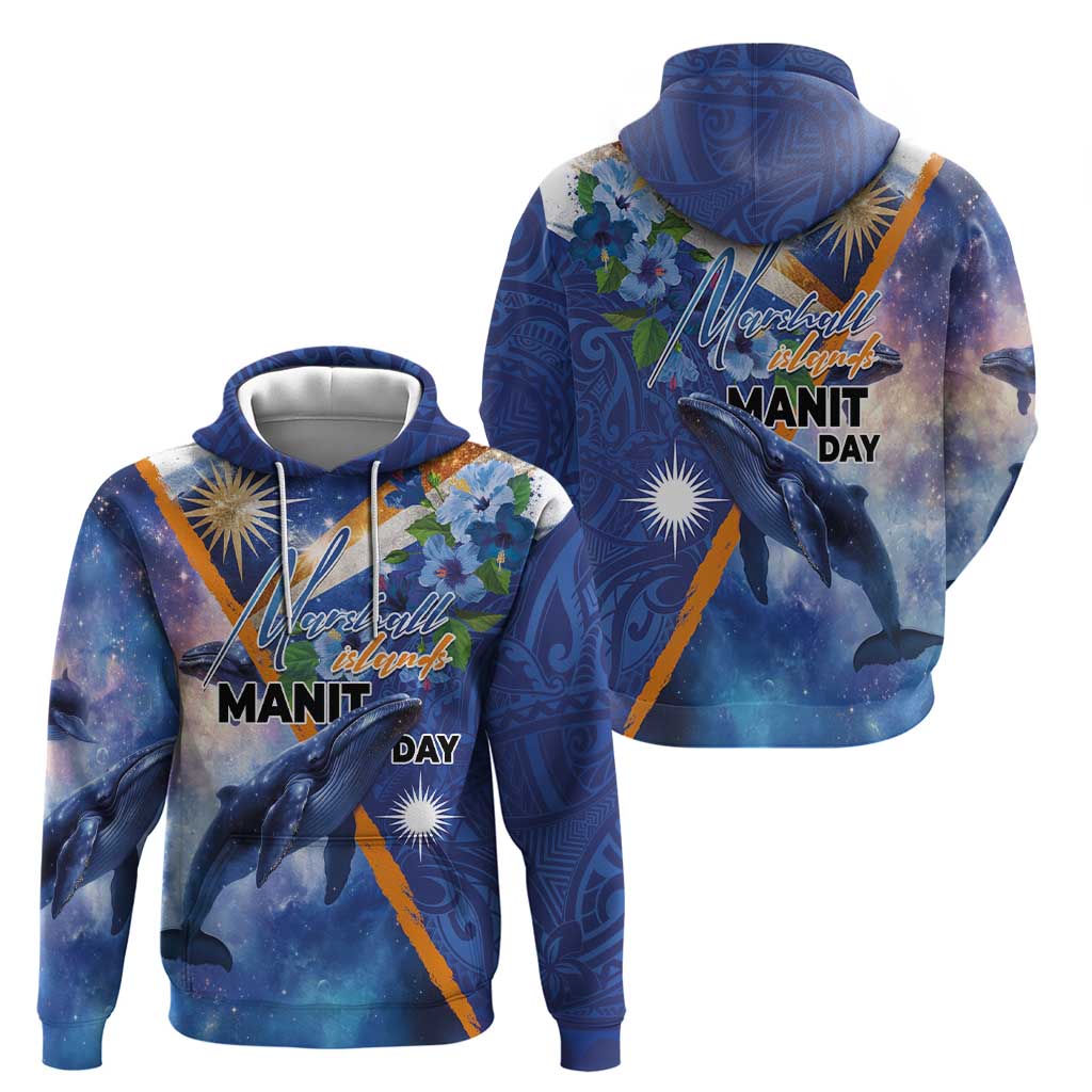 Marshall Islands Manit Day Zip Hoodie Grunge National Flag with Whales and Tribal Tattoos - Polynesian Pride