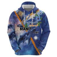 Marshall Islands Manit Day Zip Hoodie Grunge National Flag with Whales and Tribal Tattoos - Polynesian Pride