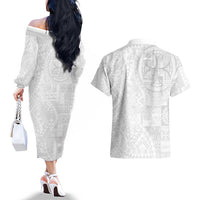 Samoan Culture-Lotu Tamaiti Couples Matching Off The Shoulder Long Sleeve Dress and Hawaiian Shirt Siapo and Polynesian Art Tattoos LT03 - Polynesian Pride