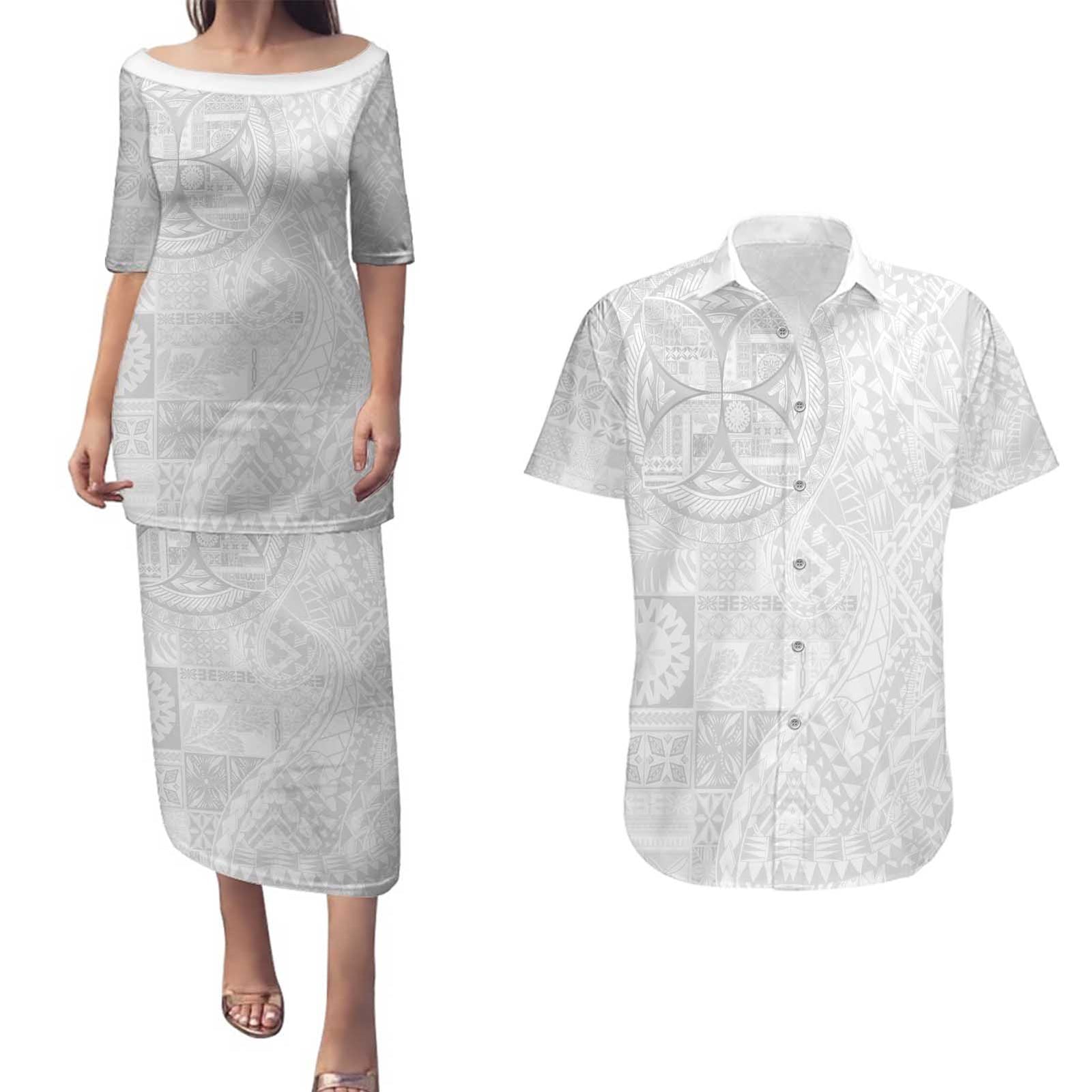 Samoan Culture-Lotu Tamaiti Couples Matching Puletasi and Hawaiian Shirt Siapo and Polynesian Art Tattoos - Polynesian Pride