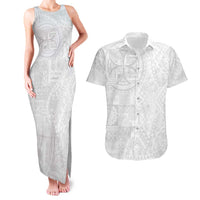 Samoan Culture-Lotu Tamaiti Couples Matching Tank Maxi Dress and Hawaiian Shirt Siapo and Polynesian Art Tattoos LT03 White - Polynesian Pride
