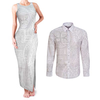 Samoan Culture-Lotu Tamaiti Couples Matching Tank Maxi Dress and Long Sleeve Button Shirt Siapo and Polynesian Art Tattoos - Polynesian Pride