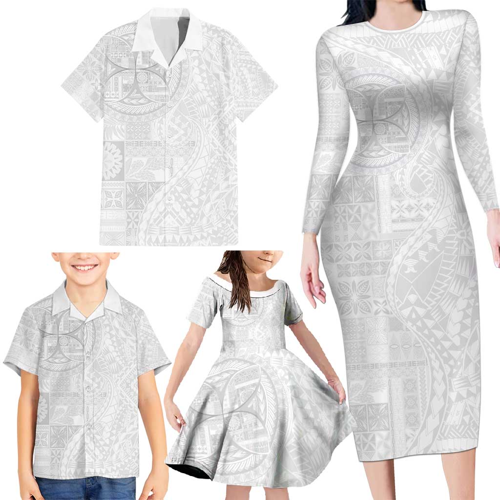 Samoan Culture-Lotu Tamaiti Family Matching Long Sleeve Bodycon Dress and Hawaiian Shirt Siapo and Polynesian Art Tattoos - Polynesian Pride