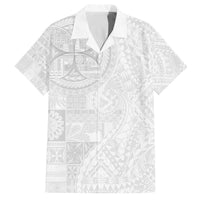 Samoan Culture-Lotu Tamaiti Family Matching Off The Shoulder Long Sleeve Dress and Hawaiian Shirt Siapo and Polynesian Art Tattoos LT03 Dad's Shirt - Short Sleeve White - Polynesian Pride