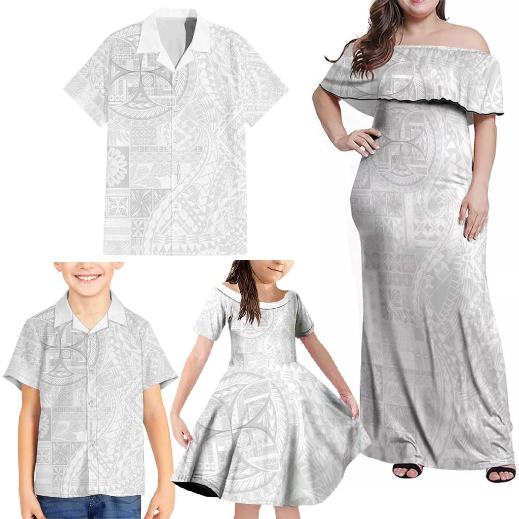 Samoan Culture-Lotu Tamaiti Family Matching Off Shoulder Maxi Dress and Hawaiian Shirt Siapo and Polynesian Art Tattoos - Polynesian Pride