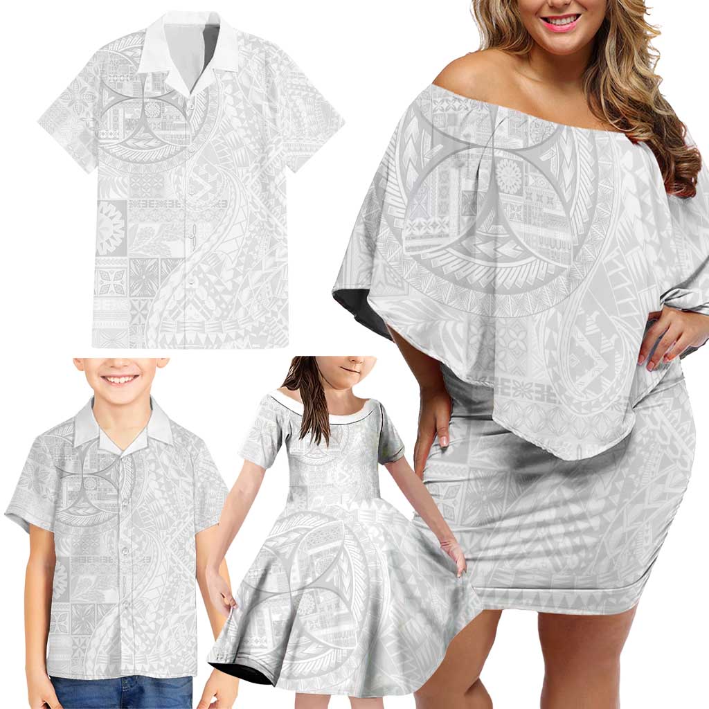 Samoan Culture-Lotu Tamaiti Family Matching Off Shoulder Short Dress and Hawaiian Shirt Siapo and Polynesian Art Tattoos LT03 - Polynesian Pride