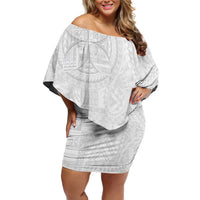 Samoan Culture-Lotu Tamaiti Family Matching Off Shoulder Short Dress and Hawaiian Shirt Siapo and Polynesian Art Tattoos LT03 Mom's Dress White - Polynesian Pride