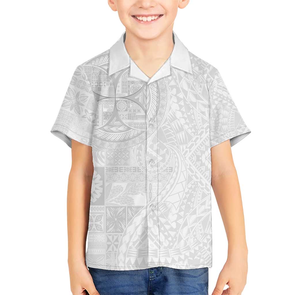 Samoan Culture-Lotu Tamaiti Family Matching Puletasi and Hawaiian Shirt Siapo and Polynesian Art Tattoos LT03 Son's Shirt White - Polynesian Pride