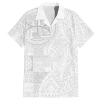 Samoan Culture-Lotu Tamaiti Family Matching Summer Maxi Dress and Hawaiian Shirt Siapo and Polynesian Art Tattoos LT03 Dad's Shirt - Short Sleeve White - Polynesian Pride