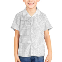 Samoan Culture-Lotu Tamaiti Family Matching Summer Maxi Dress and Hawaiian Shirt Siapo and Polynesian Art Tattoos LT03 Son's Shirt White - Polynesian Pride