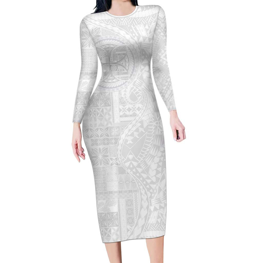 Samoan Culture-Lotu Tamaiti Long Sleeve Bodycon Dress Siapo and Polynesian Art Tattoos - Polynesian Pride