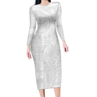 Samoan Culture-Lotu Tamaiti Long Sleeve Bodycon Dress Siapo and Polynesian Art Tattoos - Polynesian Pride