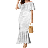 Samoan Culture-Lotu Tamaiti Mermaid Dress Siapo and Polynesian Art Tattoos LT03 Women White - Polynesian Pride