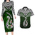 Aotearoa New Zealand Couples Matching Long Sleeve Bodycon Dress and Hawaiian Shirt Silver Fern and Matau with Maori Tribal Green Style LT03 Green - Polynesian Pride