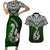 Aotearoa New Zealand Couples Matching Short Sleeve Bodycon Dress and Hawaiian Shirt Silver Fern and Matau with Maori Tribal Green Style LT03 Green - Polynesian Pride