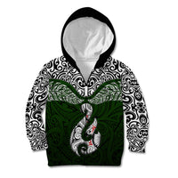 Aotearoa New Zealand Kid Hoodie Silver Fern and Matau with Maori Tribal Green Style LT03 - Polynesian Pride