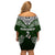 Aotearoa New Zealand Off Shoulder Short Dress Silver Fern and Matau with Maori Tribal Green Style LT03 - Polynesian Pride