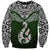 Aotearoa New Zealand Sweatshirt Silver Fern and Matau with Maori Tribal Green Style LT03 Unisex Green - Polynesian Pride