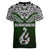Aotearoa New Zealand Women V Neck T Shirt Silver Fern and Matau with Maori Tribal Green Style LT03 - Polynesian Pride